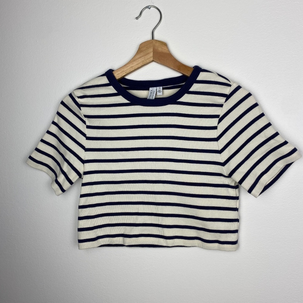 & Other Stories Navy and White Striped Crop Top